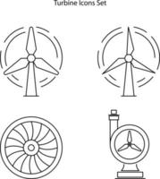 icone della turbina impostate isolate su sfondo bianco. icona turbina linea sottile contorno lineare simbolo della turbina per logo, web, app, ui. segno semplice dell'icona della turbina. vettore