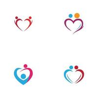 logo del cuore e design delle persone, concetto di vettore di beneficenza e supporto, illustrazione vettoriale di amore e vita felice.