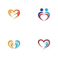 logo del cuore e design delle persone, concetto di vettore di beneficenza e supporto, illustrazione vettoriale di amore e vita felice.