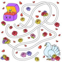 labirinto astratto. gioco per bambini. divertente labirinto. pagina delle attività. puzzle per bambini. stile cartone animato. indovinello per la scuola materna. enigma logico. illustrazione vettoriale a colori. San Valentino.