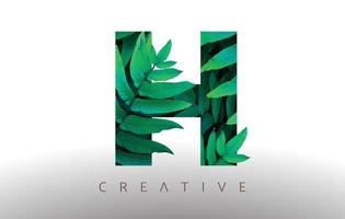 icona del design del logo botanico verde foglia eco lettera h realizzata con foglie verdi che escono dalla lettera. vettore