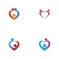 logo del cuore e design delle persone, concetto di vettore di beneficenza e supporto, illustrazione vettoriale di amore e vita felice.