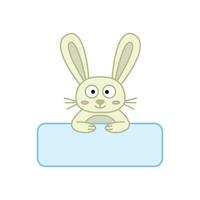 coniglio felice o coniglietto con banner simpatico cartone animato logo icona illustrazione vettore