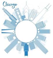 delinea lo skyline della città di chicago con grattacieli blu e copia spazio. vettore
