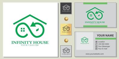 modello premium logo casa infinito verde con elegante biglietto da visita vettoriale eps 10