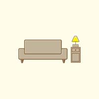 divano per mobili interni con tavolo e lampada linea moderna logo icona vettore design illustrazione
