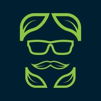 viso uomo cool occhiali da sole con logo foglia disegno vettoriale simbolo grafico icona segno illustrazione idea creativa