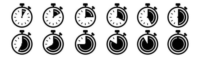 set di icone vettoriali timer conto alla rovescia timer, icone cronometro impostare il simbolo del timer. contorno icona cronometro allarme