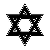Stella a sei punte stella di David ebraica in nero con icona di vettore stile ad incastro
