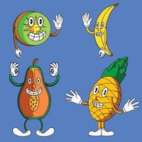 set vettoriale di personaggi dei cartoni animati di frutta tropicale
