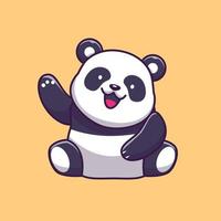 illustrazione dell'icona di vettore del fumetto della mano d'ondeggiamento del panda sveglio. concetto di icona della natura animale isolato vettore premium. stile cartone animato piatto