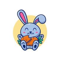 coniglio carino che mangia carota fumetto icona vettore illustrazione. concetto di icona della natura animale isolato vettore premium. stile cartone animato piatto