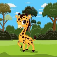cartone animato piccola giraffa nella giungla vettore