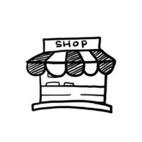 insieme disegnato a mano del design della linea dell'icona del negozio. negozio di illustrazione vettoriale doodle