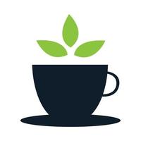 tazza di caffè o tè o bevanda a foglia naturale silhouette logo icona vettore