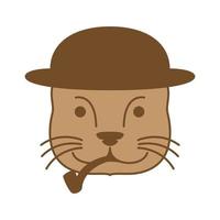 testa di lontra con cappello simpatico cartone animato logo illustrazione vettoriale design