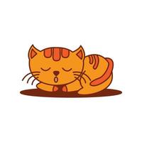 gatto o gattino o gattino assonnato simpatico cartone animato logo icona illustrazione vettoriale
