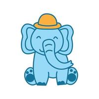 elefante felice sorriso con cappello simpatico cartone animato logo illustrazione vettoriale