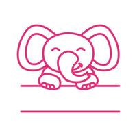 elefante linea bambini sorriso con banner logo icona illustrazione vettoriale
