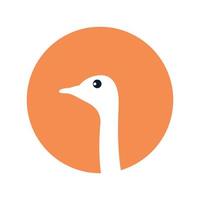 testa di uccello di struzzo con disegno di illustrazione vettoriale del logo del cerchio del tramonto