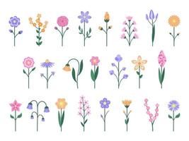 set di simpatici fiori primaverili. stile cartone animato. illustrazione vettoriale. isolato su bianco vettore