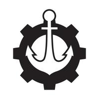 ancora con il disegno dell'illustrazione dell'icona del vettore del simbolo del logo dell'ingranaggio