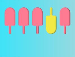 gelato giallo tordo tra il concetto di gelato rosa su sfondo blu per lo spazio della copia. vettore