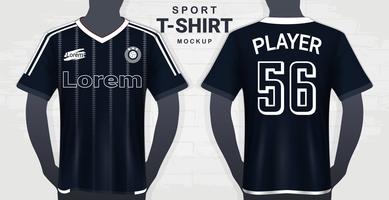 Modello di mockup di maglia da calcio e sport t-shirt, vista frontale e posteriore di grafica realistica per uniformi di kit da calcio. vettore