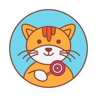 il gatto o il gattino o il gattino mangiano l'illustrazione di vettore del fumetto sveglio della caramella