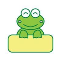 testa di rana felice con banner simpatico cartone animato logo icona illustrazione vettoriale