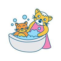 gatto o gattino o gattino bagno per animali simpatico cartone animato logo illustrazione vettoriale