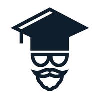 barba dell'uomo con disegno dell'illustrazione dell'icona del vettore del logo del cappello di graduazione