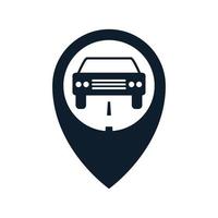 auto per il trasporto automobilistico con illustrazione dell'icona del vettore del logo della posizione del pin della mappa