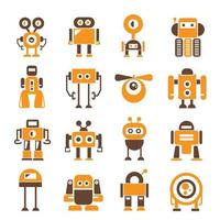 icone robot arancioni impostano l'illustrazione vettoriale