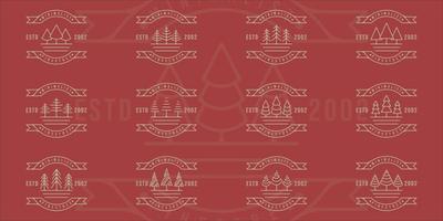 set di pini albero logo line art semplice illustrazione vettoriale modello icona graphic design. raccolta in bundle di vari simboli di pino di forma minimalista della natura con badge e stile tipografico