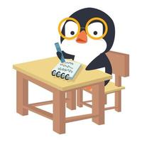carino pinguino che scrive su carta vettore