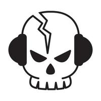linee del cranio della testa con l'illustrazione grafica del disegno dell'icona del simbolo di vettore del logo della musica delle cuffie