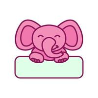 elefante bambini testa sorriso con banner logo icona illustrazione vettoriale