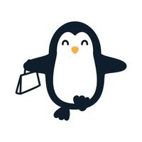 pinguino con lo shopping carino logo illustrazione vettoriale