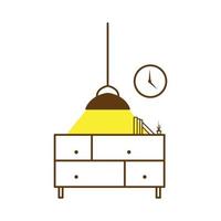 stanza luminosa dei mobili interni con disegno dell'illustrazione dell'icona di vettore del logo minimalista del tavolo e dell'armadio