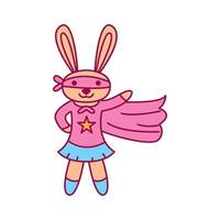 coniglio o coniglietto o animale domestico come supereroe simpatico cartone animato logo illustrazione vettoriale