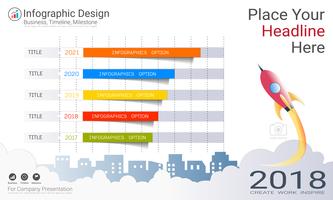 Business bar graph Infographics template, Crescita progresso colore completo con Process flow chart 5 opzioni. vettore