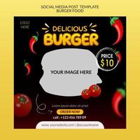 modello di post sui social media - hamburger o fast food vettore