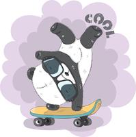Carino piccolo Panda su uno skateboard vettore