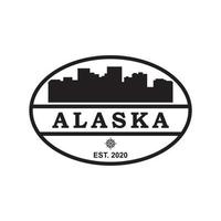 vettore della siluetta dell'orizzonte dell'alaska, logo del grattacielo degli stati uniti
