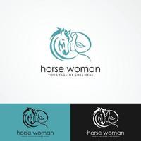 ragazza e cavallo logo design e vettore del modello di allevamento di cavalli.
