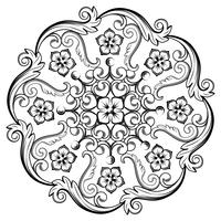Bello elemento ornamentale rotondo per il design nei colori bianco e nero. Illustrazione vettoriale