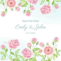 acquerello bella rosa inglese bouquet di fiori giardino piazza matrimonio invito modello sfondo vettore