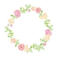 acquerello bella cornice di corona di fiori di rosa inglese bouquet isolato su sfondo bianco vettore