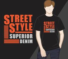 t-shirt tipografica in denim di stile street style vettore